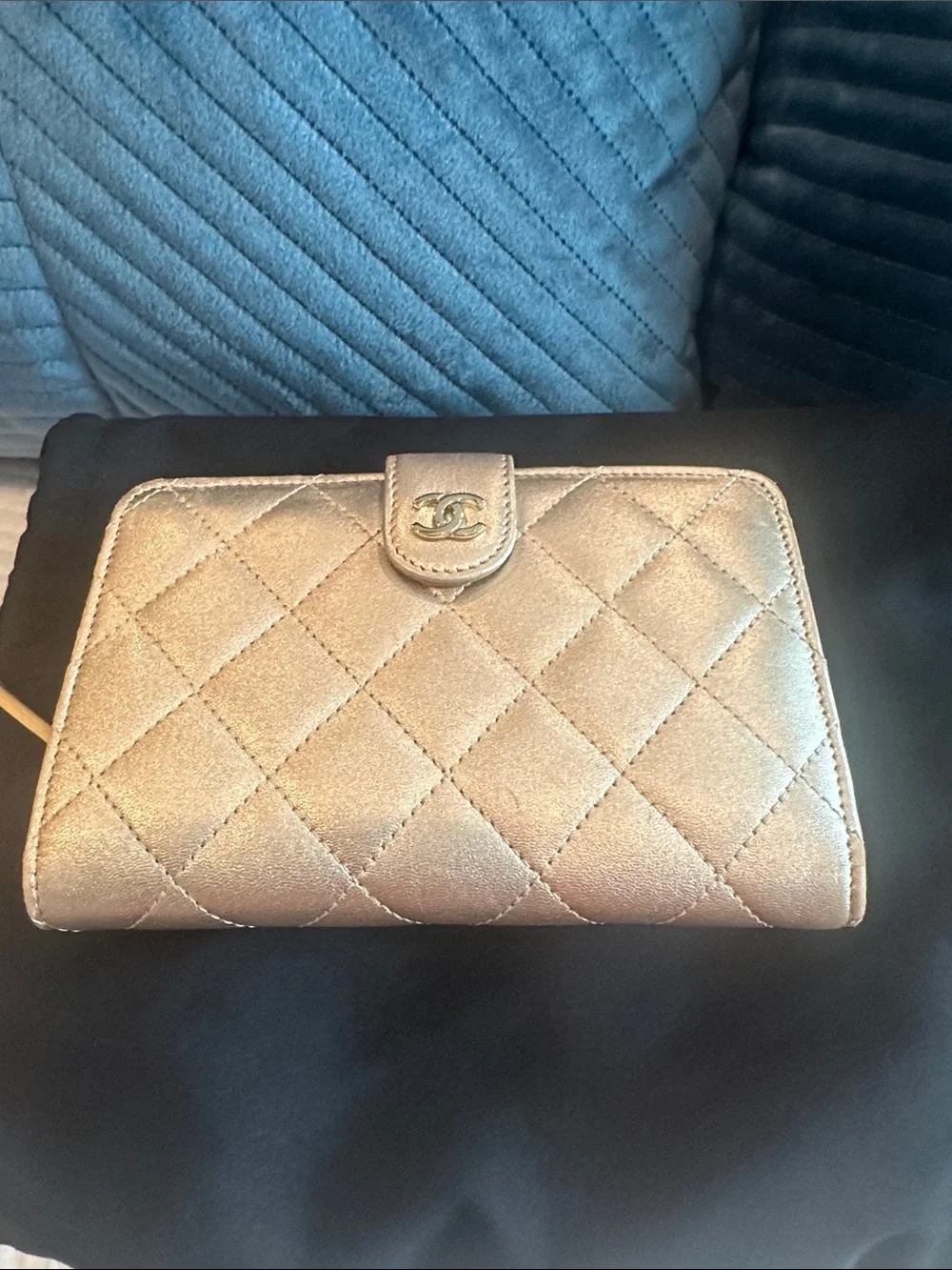 CHANEL Gold Quilted Leather Wallet